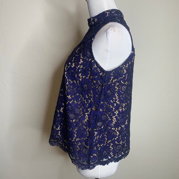 Aqua Navy Blue Lace Sleeveless Blouse Sz Medium - Picture 3 of 7
